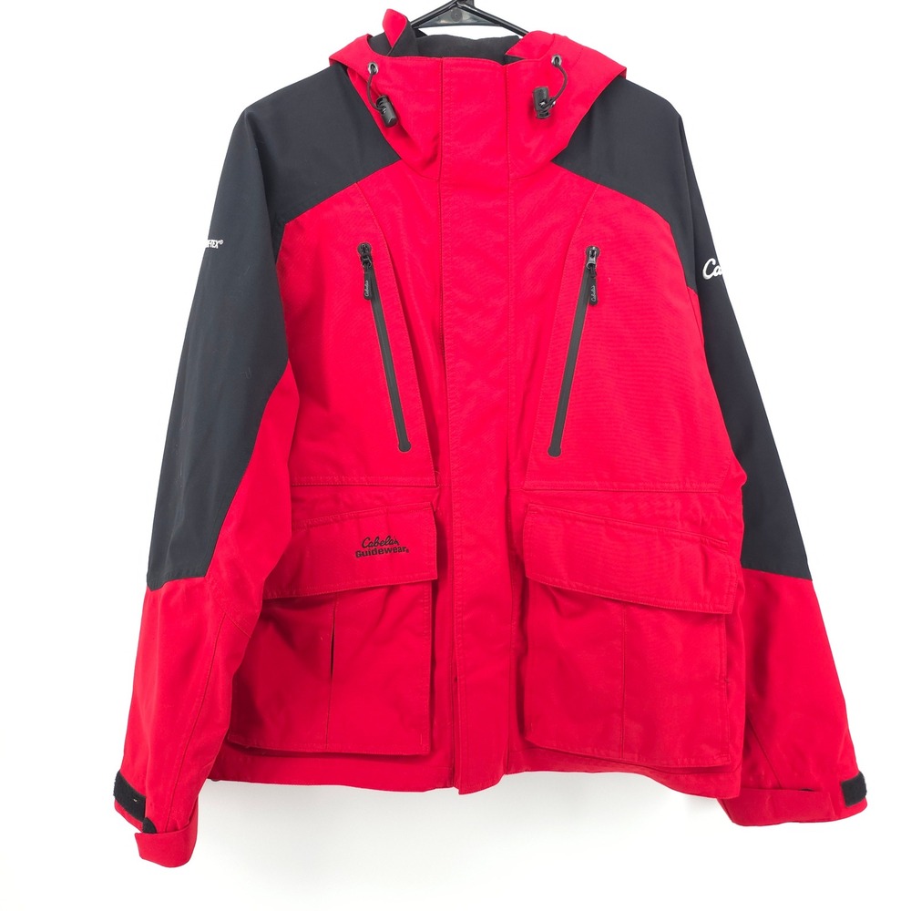 Cabela's Guidewear Men Jacket M Red Black Gore-Tex Waterproof Hooded Parka